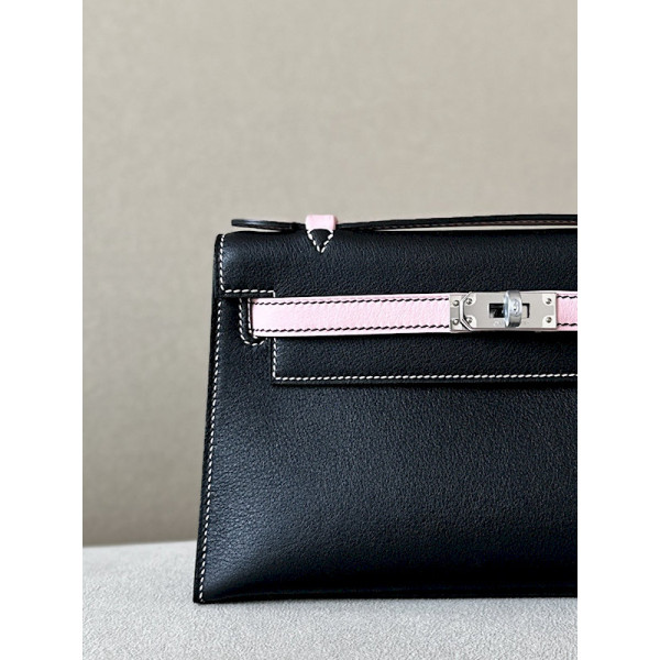 Hermes Kelly Pochette Alligator Gris Tourterelle (81) Gold Hardware Black