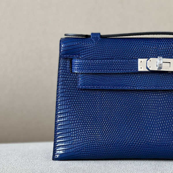 Hermes Kelly Pochette Alligator Nior (89) Gold Hardware Dark Blue