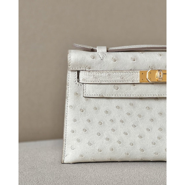 Hermes Kelly 25 Terre Ostrich Cuite(94) Gold Hardware White