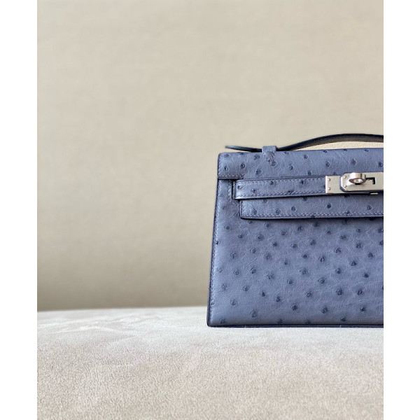 Hermes Kelly Pochette Epsom Gold (37) Palladium Hardware Blue