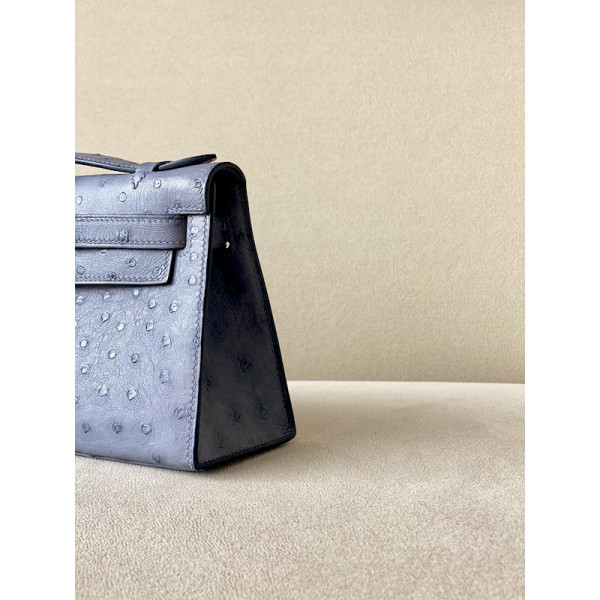 Hermes Kelly Pochette Epsom Gold (37) Palladium Hardware Blue