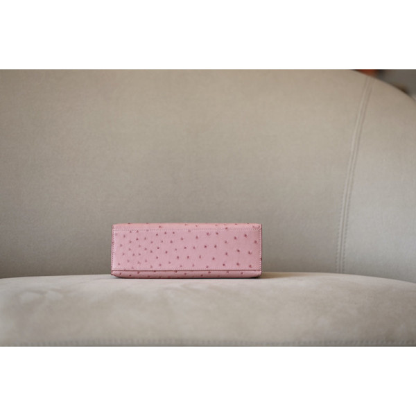 Hermes Kelly HSS 25 Ostrich Gris Agate(82) and Rose Tyrien(E5) Rose Gold Hardware Light Pink