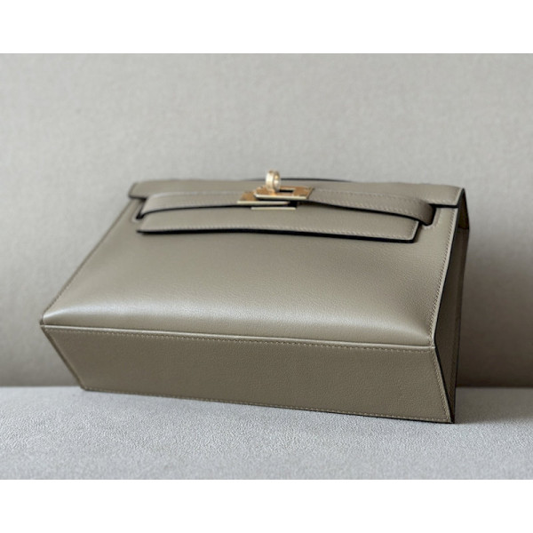 Hermes Kelly Pochette Ostrich Braise (95) Palladium Hardware Dark Beige