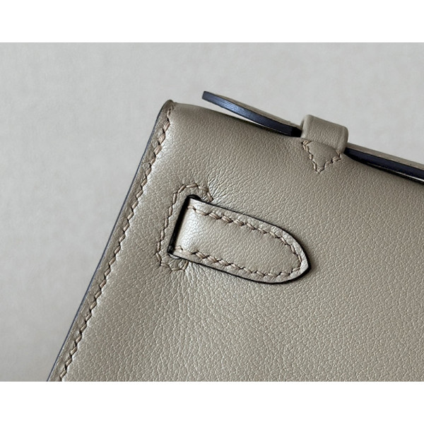 Hermes Kelly Pochette Ostrich Etoupe (18) Gold Hardware Dark Beige