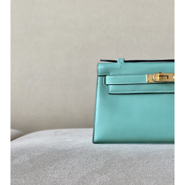 Hermes Kelly Pochette Swift Nior (89) Gold Hardware Blue