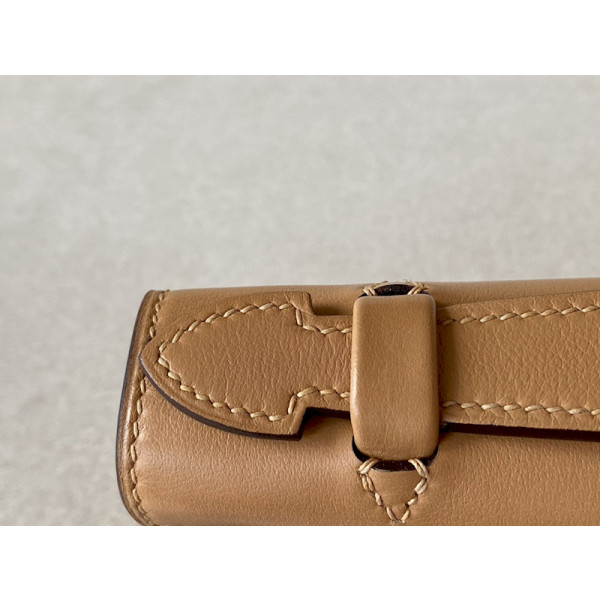 Hermes Kelly Pochette Swift Vert Bosphore (W0) Palladium Hardware Brown