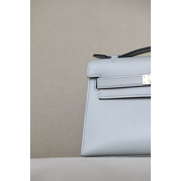 Hermes Kelly 25 Ostrich Parchemin (3C) Gold Hardware Mist Blue