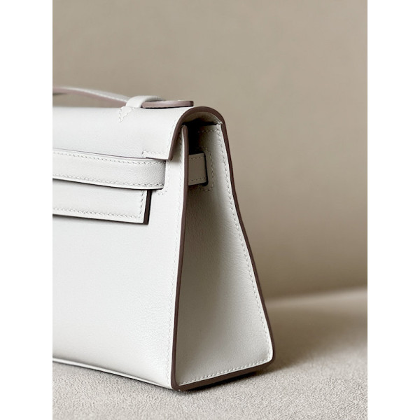 Hermes Kelly Pochette Ostrich Gris Tourterelle (81) Gold Hardware White