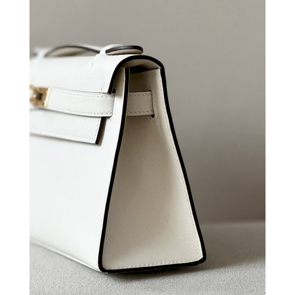 Hermes Kelly Pochette Ostrich Nior (89) Gold Hardware White
