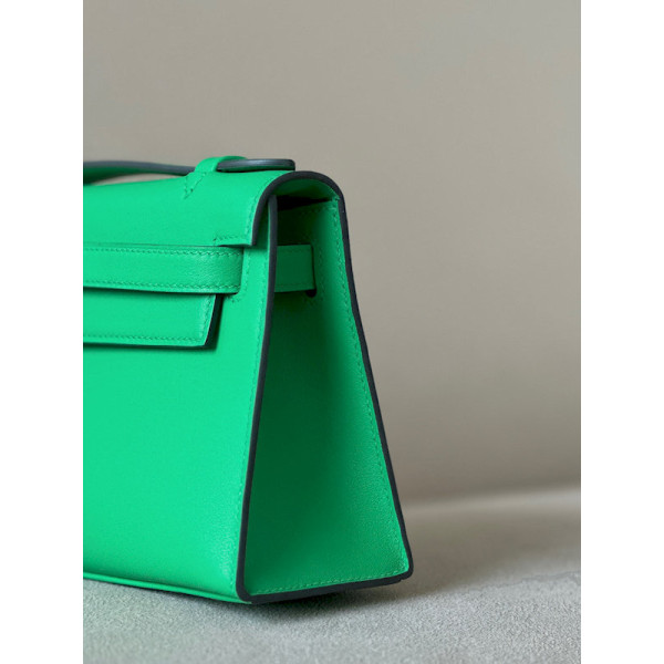 Hermes Kelly Pochette Swift Marfa (8Q) Palladium Hardware Green