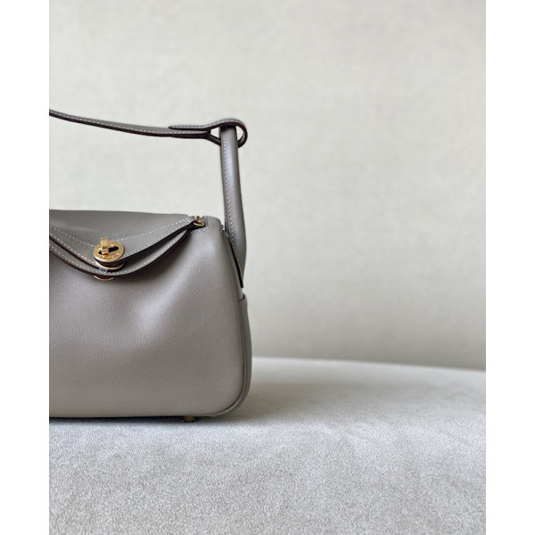 Hermes Lindy Mini Swift Jaune Poussin 1Z Gold Hardware Elephant Grey