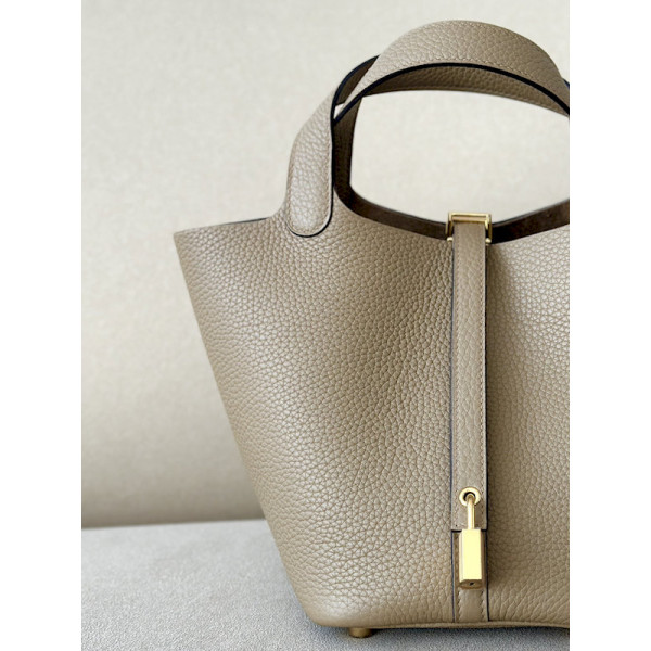 Hermes Picotin Lock 18 Clemence and Matt Alligator (5P) Palladium Hardware Dark Beige