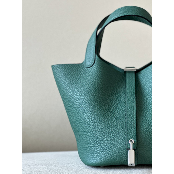 Hermes Picotin Lock 18 Clemence Zellige(I7) Palladium Hardware Dark Green