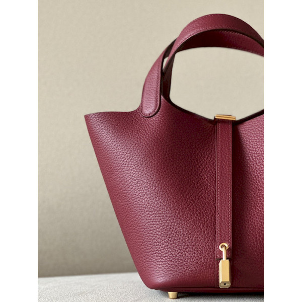 Hermes Picotin Lock 18 Clemence Mauve Pale(09) Palladium Hardware Burgundy Red