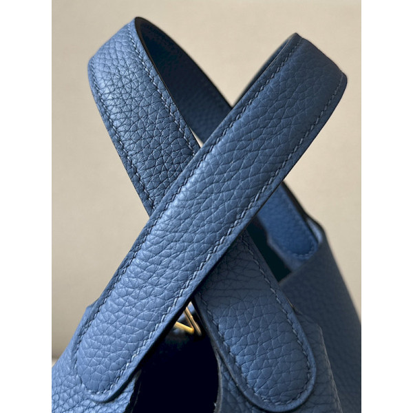 Hermes Picotin Lock 18 Clemence and Ostrich Chai (0M) and Vanille(Y1) Palladium Hardware Blue