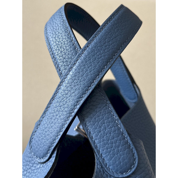 Hermes Picotin Lock 18 Clemence and Ostrich Gris Meyer(0L) and Vanille(Y1) Palladium Hardware Blue