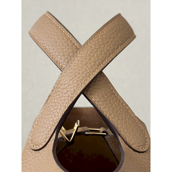 Hermes Picotin Lock 18 Clemence and Ostrich Gris Meyer(0L) Gold Hardware Brown