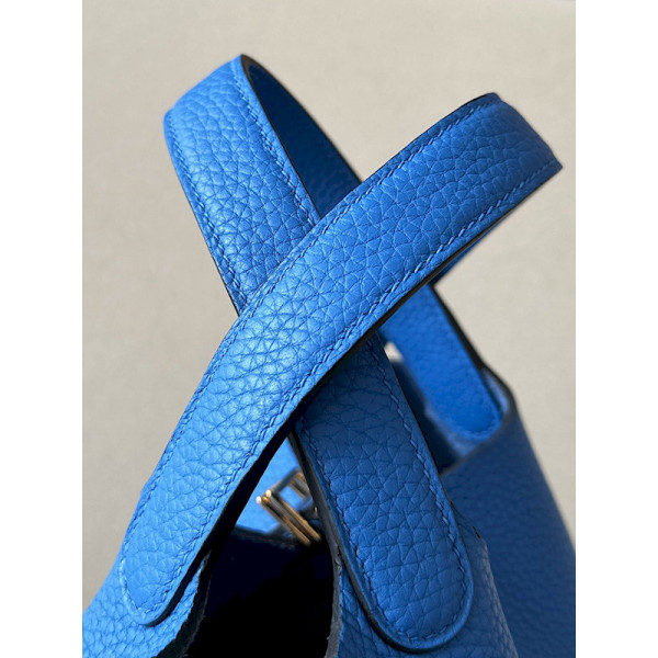 Hermes Picotin Lock 18 Clemence and Ostrich Nior(89) Gold Hardware Blue