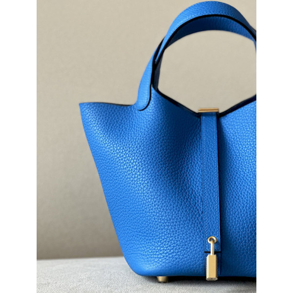 Hermes Picotin Lock 18 Clemence and Ostrich Nior(89) Gold Hardware Blue