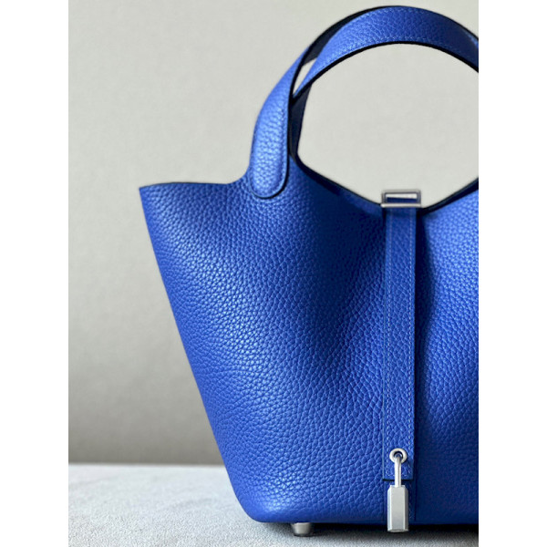 Hermes Picotin Lock 18 Clemence and Ostrich Limoncello(0Y) Palladium Hardware Blue