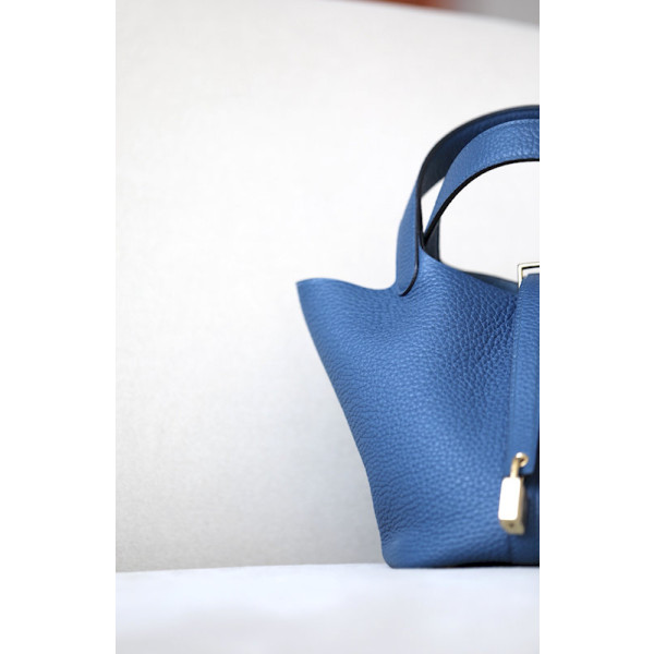 Hermes Picotin Lock HSS 18 Clemence Jaune Amber(9D) and Bleu Du Nord(P3)Palladium Hardware Blue