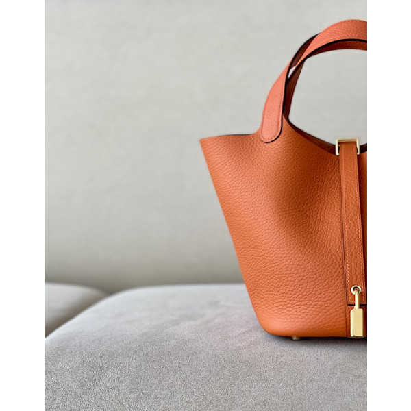 Hermes Picotin Lock HSS 18 Clemence (5P) and Nata(I2) Palladium Hardware Orange