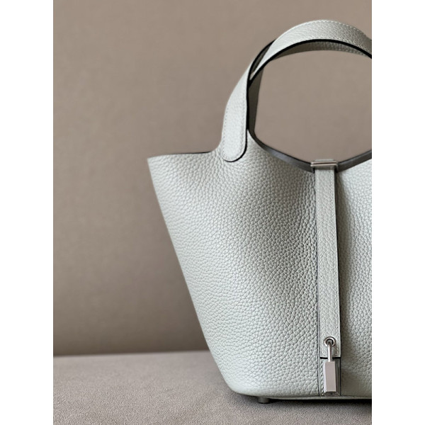 Hermes Picotin Lock 18 Clemence Bleu Hydra(T7) Palladium Hardware White