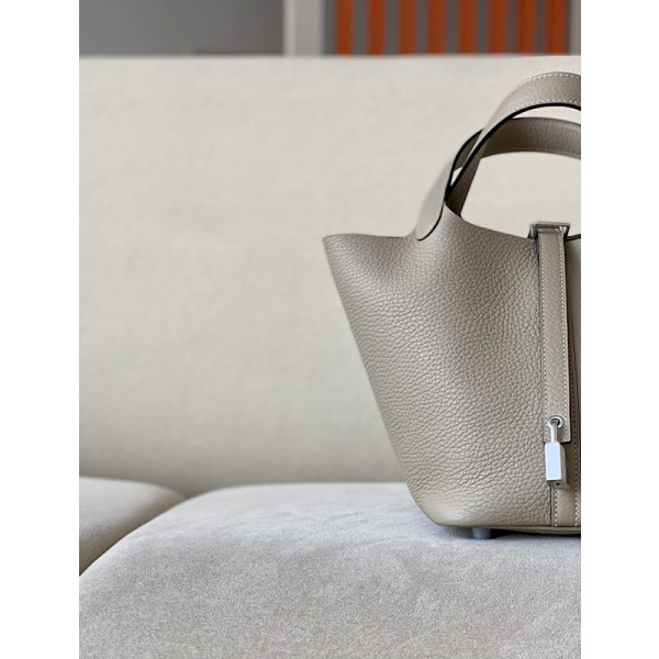 Hermes Picotin Lock 18 Clemence and Matt Alligator Gold(37)Palladium Hardware Dark Beige