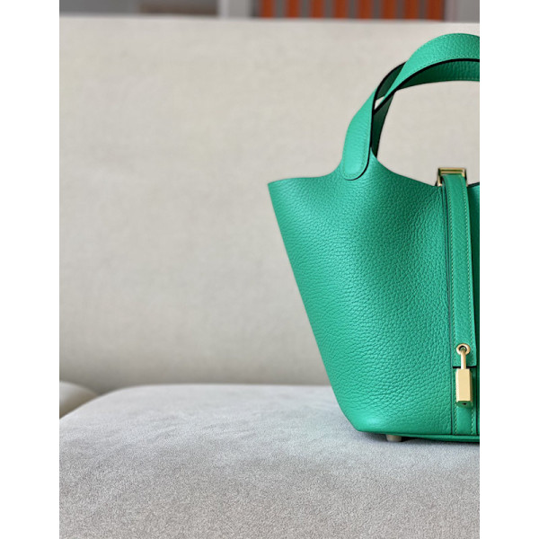 Hermes Picotin Lock 18 Clemence and Matt Alligator Vert Cypres(6O)Gold Hardware Green