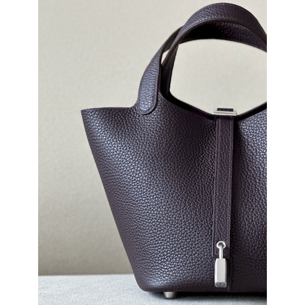 Hermes Picotin Lock 18 Clemence Jaune de Naples(9O) Gold Hardware Dark Brown