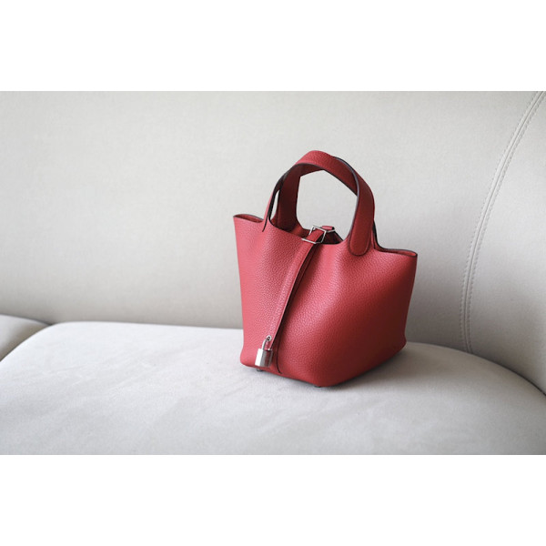 Hermes Picotin Lock 18 Clemence and Ostrich Nata(I2) and Jaune Poussin(1Z) Palladium Hardware Pink