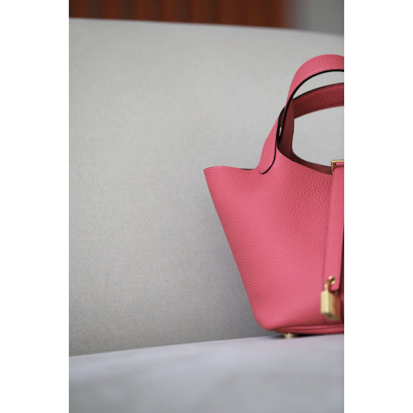 Hermes Picotin Lock 18 Clemence and Matt Alligator Vert verone(U1)Gold Hardware Pink