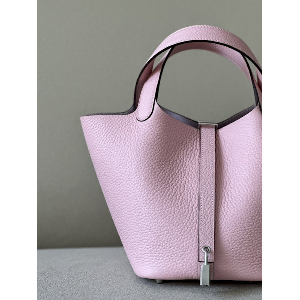 Hermes Picotin Lock 18 Clemence Malachite(Z6) Palladium Hardware Light Pink
