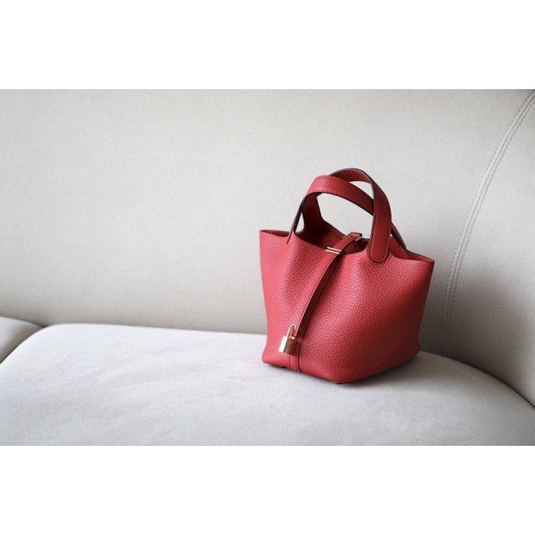 Hermes Picotin Lock 18 Clemence Biscuit(4B) Palladium Hardware Red