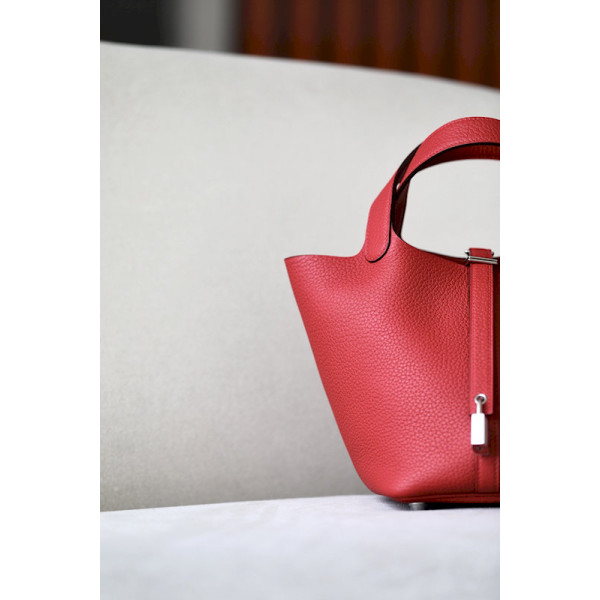 Hermes Picotin Lock 18 Clemence Deep Blue(S4) Gold Hardware Red