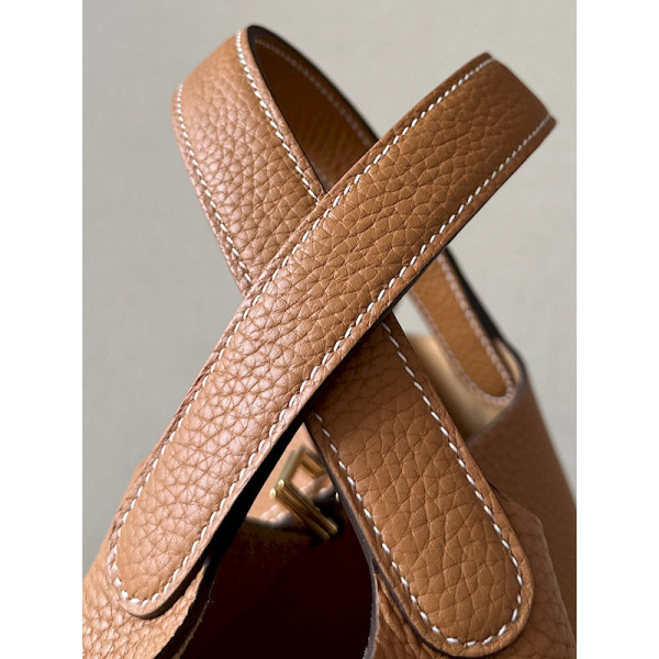 Hermes Picotin Lock 18 Clemence New Bleu Jean(D2) Gold Hardware Brown