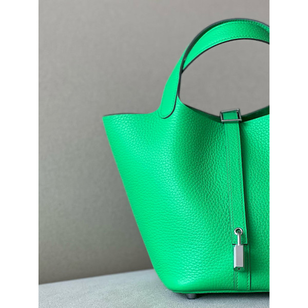 Hermes Picotin Lock 18 Clemence Rose Confetti(1Q) Palladium Hardware Green