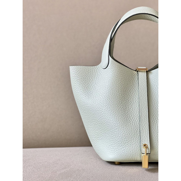 Hermes Picotin Lock 18 Clemence Rose Fourpre(L3) Palladium Hardware Fizz Green