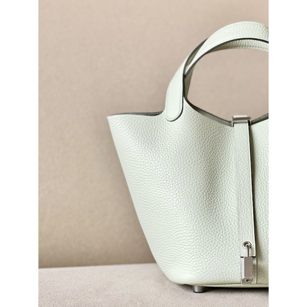 Hermes Picotin Lock 18 Clemence Rose Sakura(3Q) Palladium Hardware Fizz Green