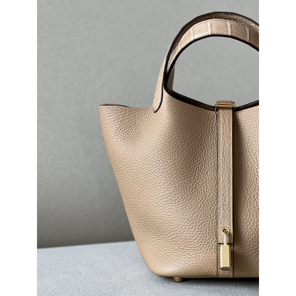 Hermes Picotin Lock 18 Clemence Alezan(3G) Gold Hardware Dark Beige