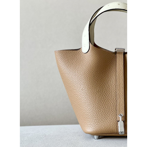 Hermes Picotin Lock 18 Clemence Blue Brume(T0) Gold Hardware Brown