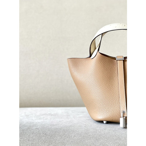 Hermes Picotin Lock 18 Clemence Gris Perle (80) Palladium Hardware Brown