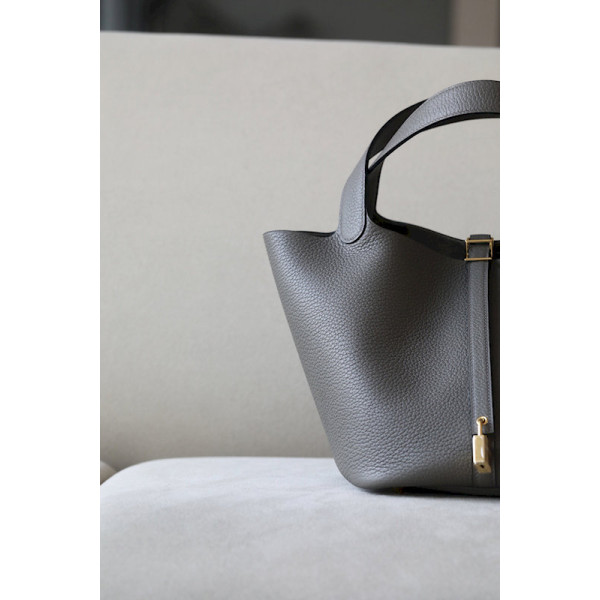 Hermes Picotin Lock 18 Clemence Sesame(2S) Palladium Hardware Dark Brown