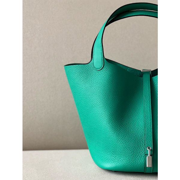 Hermes Picotin Lock 18 Clemence Toffee(1H) Palladium Hardware Green