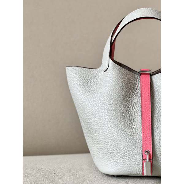 Hermes Picotin Lock 22 Clemence Etain(8F) Palladium Hardware White