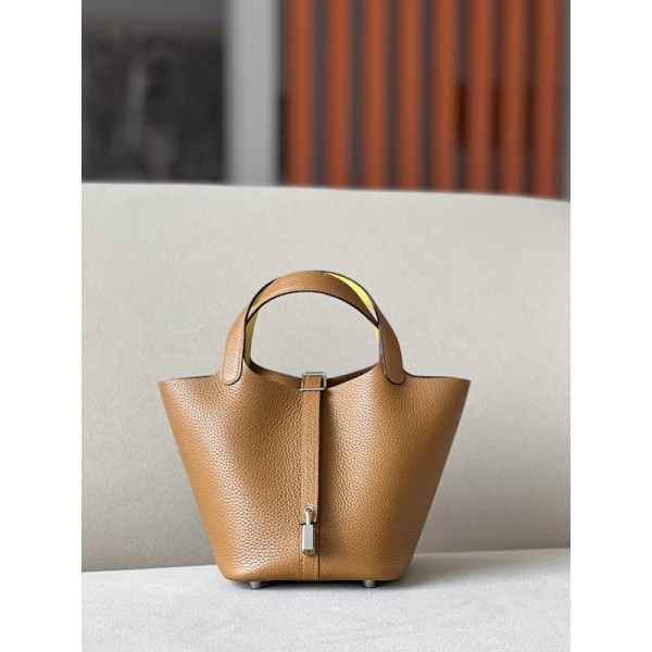 Hermes Picotin Lock 18 Clemence Vert Fizz(0S) Palladium Hardware Brown