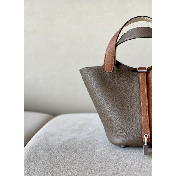Hermes Picotin Lock 22 Clemence Anemone(P9) Gold Hardware Brown