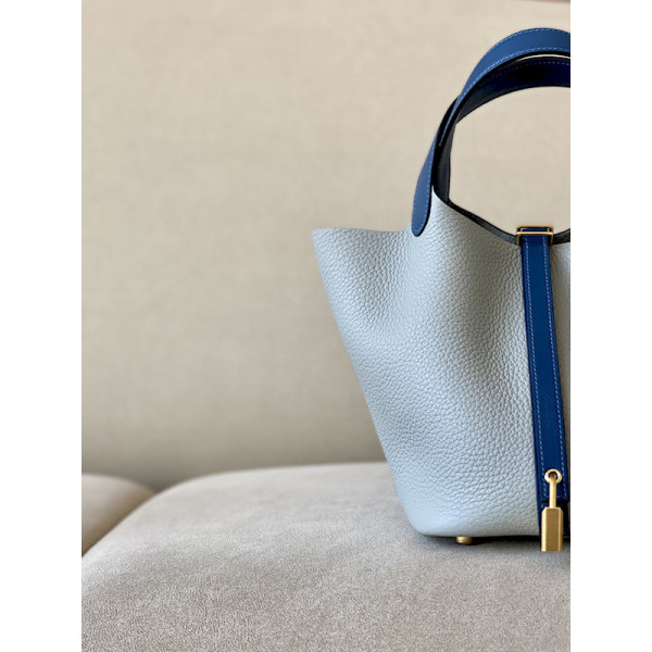 Hermes Picotin Lock 18 Epsom Mauve Sylvestre(X9) Palladium Hardware Blue