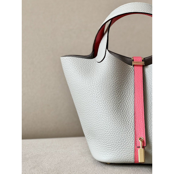 Hermes Picotin Lock 22 Clemence Etain(8F) Gold Hardware White