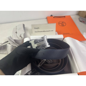 Hermes Constance belt silver buckle & Reversible leather strap 38 mm in black and navy blue